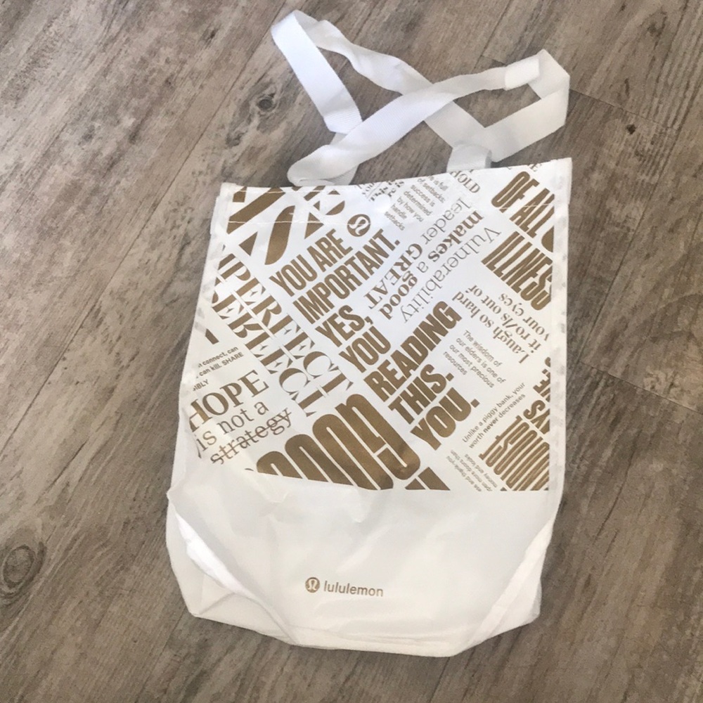 Gold and White Lululemon Bag